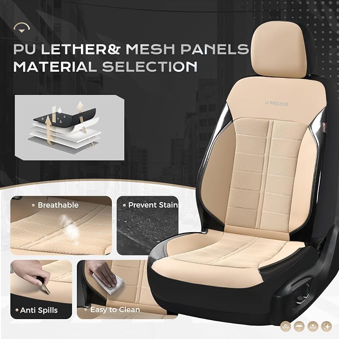 Coverado Seat Cover, Car Seat Cover Front Seats, 3D Air Mesh Breathable Seat Protectors Sports Carbon Fiber Design Airbag Compatible Comfort Universal for Most Cars, Van,Trucks, SUV, Beige