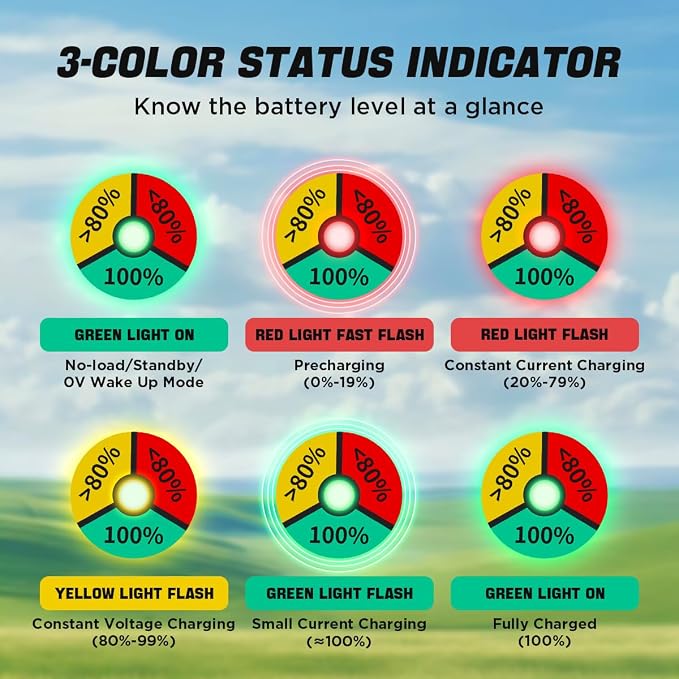 12V 30A Lithium Battery Charger 14.6V LiFePO4 Battery Charger IP67 Waterproof & 0V Wake Up 12 Volt Lithium Charger with 2 Connectors, 8 Protections for 12.8V LiFePO4 Battery of RV, Boat, Solar, Marine