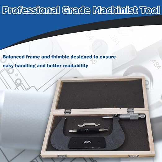 4-5" Accuracy Outside Micrometer 0.0001" Carbide Tipped for Precision Measurement Work