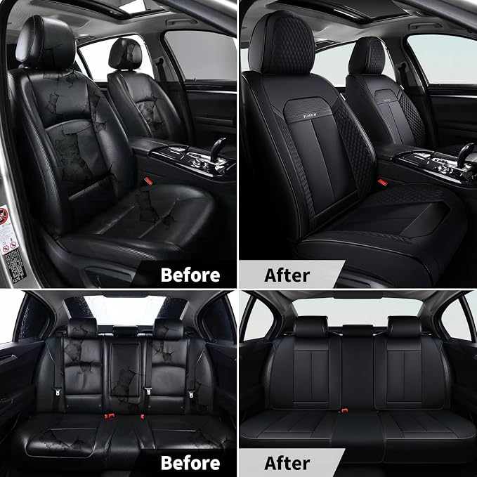 FLORICH Car Seat Covers Full Set, Automotive Seat Covers, Black Car Seat Cover, Waterproof Seat Protectors Universal fit for Car Truck Van SUV - Black