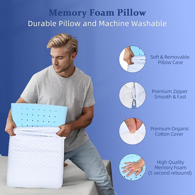 Ultra Thin Flat Pillows for Sleeping Standard Size Set of 2, Cooling Memory Foam Pillow 2.75 inch Height Ultra Thin Pillow,Slim Bed Pillows for Stomach Back Sleeper,16x25 Inch