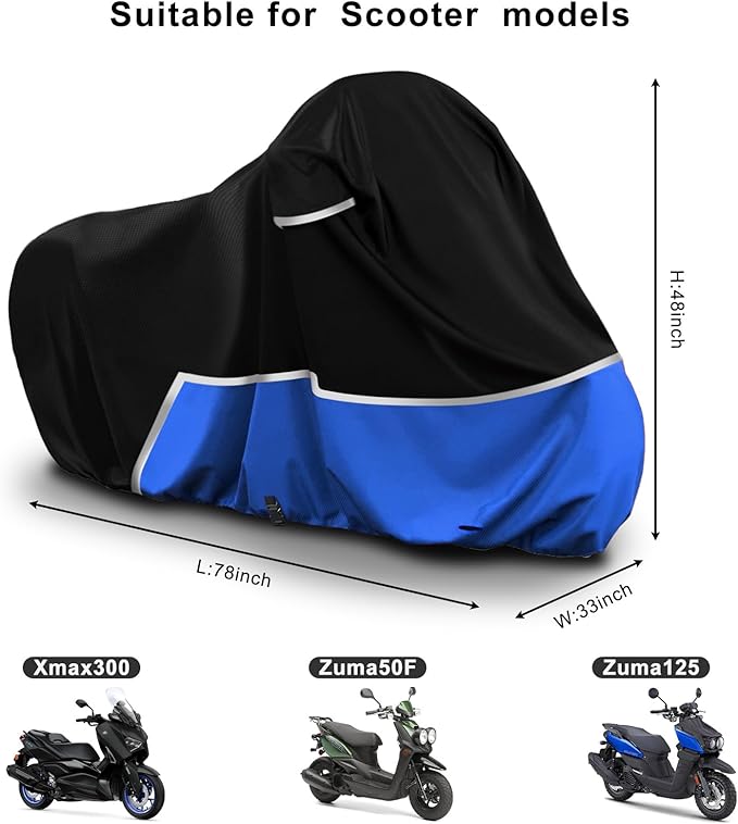 Waterproof Motorcycle Cover Compatible with Yamaha Zuma 125/Xmax 300 Scooter Models, 420D Oxford Cloth Motorcycle Cover for Snow Rain Dust Protection