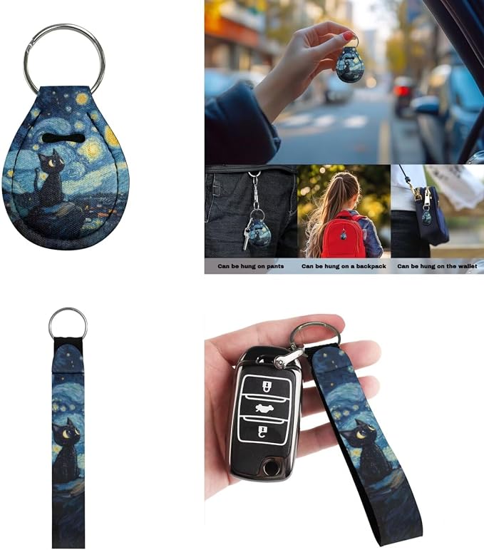 Black Cat Starry Night Print Car Accessories Car Seat Covers Full Set with Steering Wheel Covers+Seat Belt Pads+Coasters+Keychain+Lipstick Holder Universal Fit 13 Pack