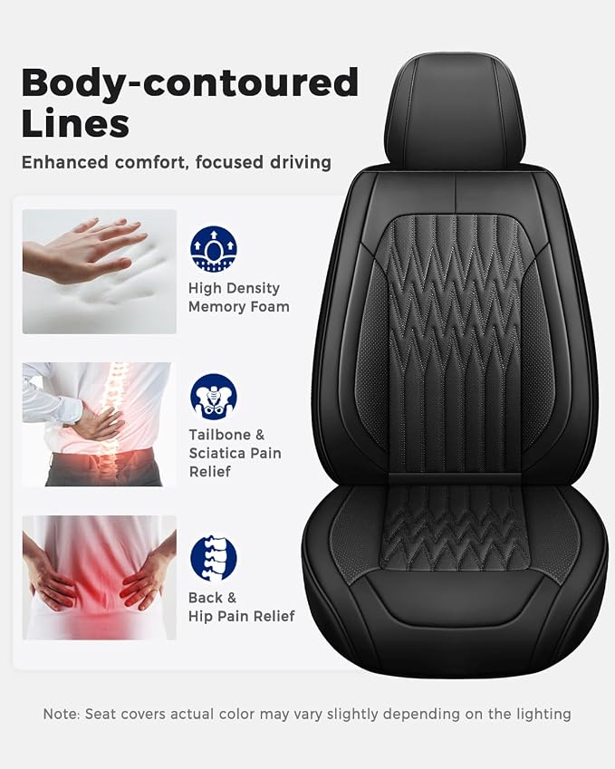 Huidasource Black Car Seat Covers, Waterproof Faux Leather Universal Fit Most Cars Sedans SUVs Trucks Airbag Compatible, Cup Holder Access, Car Seat Compatible, Easy Install, Wipes Clean
