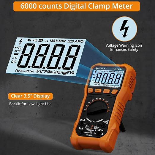 Neoteck 6000 Counts Digital Multimeter 750V AC 1000V DC with AC/DC Current Measurement TRMS Auto Range Voltmeter with NCV, CAT III 600V, Temp/Cap/Freq/Duty/Diode/Cont, Backlit+Flashlight, Complete Kit