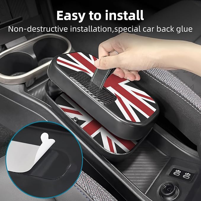 FDAIUN Center Console Storage Box + Leather Mat for 2024-2025 BMW Mini Cooper F65 F66 Car Storage Accessories 2Pcs (Black and Red Beige)