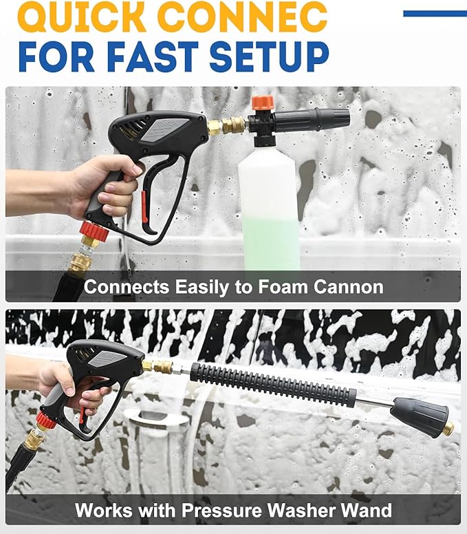 TOOLCY Pressure Washer Gun, Short Power Washer Gun, Commercial 5000 PSI / 10.5 GPM, Sturdy Design for Gas Power Washer, with 3/8" Swivel Plug & M22-14mm Male Fitting
