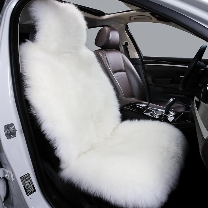 Fluffy Sheepskin Car Seat Cover, Steering Wheel Gear Shift Handbrake Cover for Auto Accessories