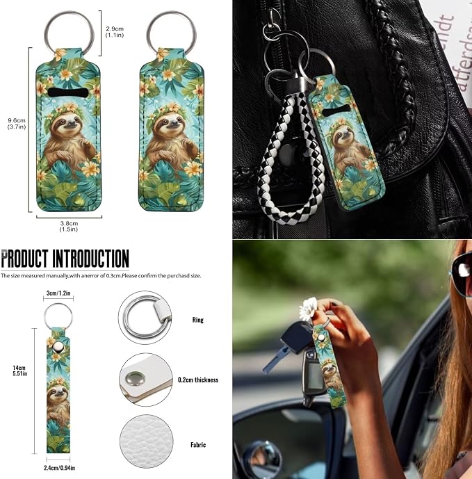 Suobstales Sloth Flower Palm Leaf Print Car Accessories Auto Seat Covers Full Set of 13 with Steering Wheel Cover, Seat Belt Pads, Trash Can, Coaster, Rearview Mirror Cover, Keychains for SUV Van