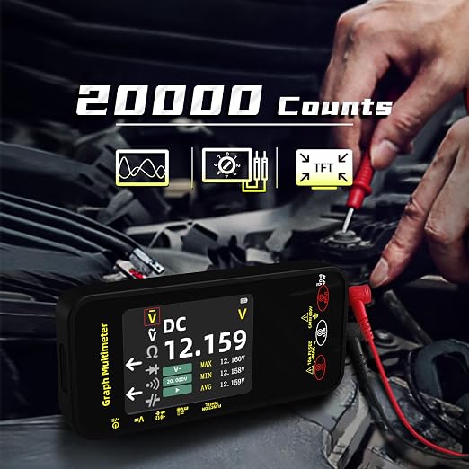 BSIDE 20000 Counts Digital Multimeter Date Recorder, 0.1mA/10uV/1000V with Smart Mode, 360-Degree Rotate LCD with Rechargeable, Measures Amp Cap Diode Temp MAX/MIN/Peak Voltage for Photovoltaic Miners