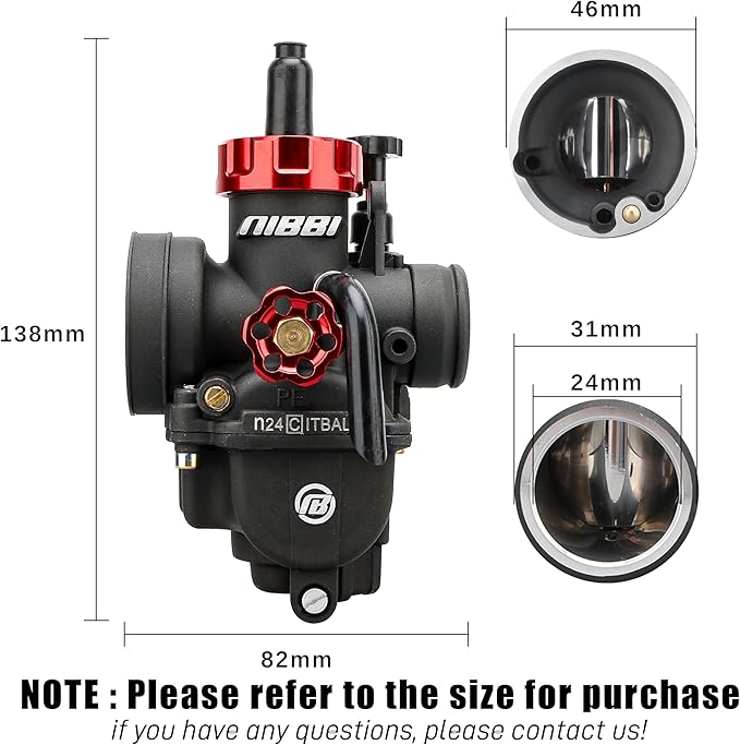 NIBBI PE24mm Carburetor 140cc-150cc Replacement High Performance with Carb Jets, Fit for 140cc-150cc YAMAHA Honda Apollo SSR TTR TAOTAO ATV Dirt Bike Pit Bike GY6 Motorcycle Scooter Moped