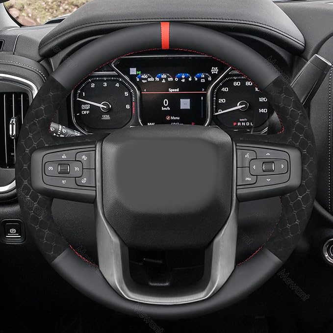 MEWANT Hand Stitch Steering Wheel Protector Wrap Cover for GMC Sierra 1500 2019-2023/Sierra 1500 Limited 2022/Sierra 2500 2020-2024/Sierra 3500 2020-2024/Yukon 2021-2023