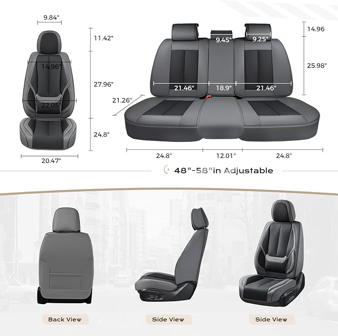 Coverado Car Seat Covers Full Set, Car Seat Protector Waterproof, Nappa Leather Car Seat Cushion, Seat Covers for Cars, Front Seats and Back Universal Fit for Most Cars