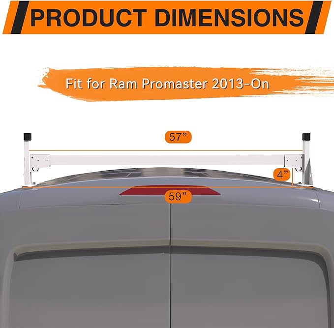 MELIPRON Steel Cargo Van Roof Ladder Rack Fit for RAM ProMaster 2013-2023 White 2 Bars