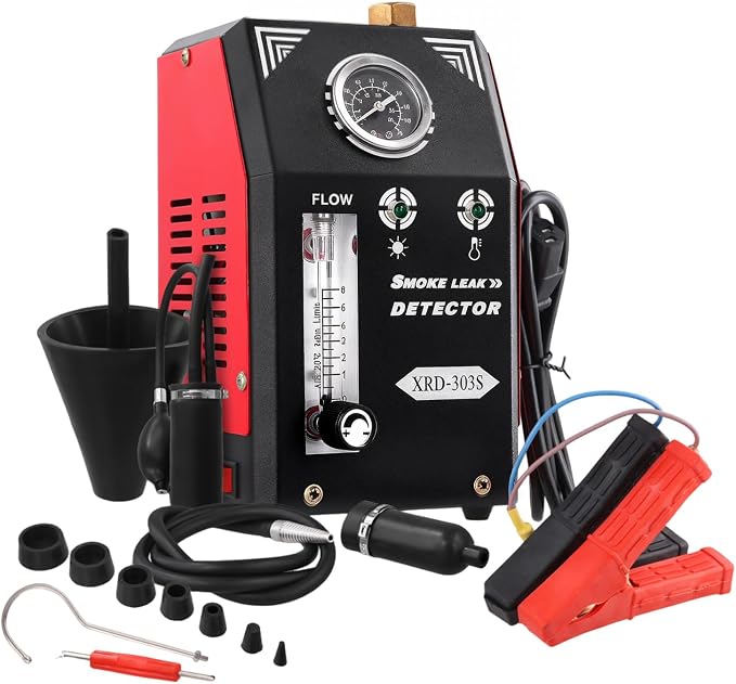 Automotive Smoke Machine Leak Detector with Built-in Air Pump, EVAP Tester with Pressure Gauge and Flow Meter, Dual Mode Diagnostic Tool for All DC 12V Vehicles