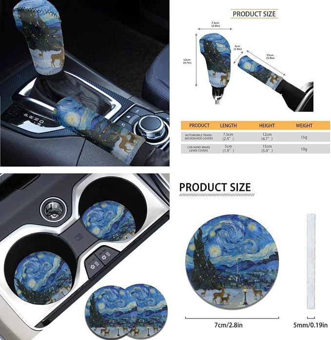 AFPANQZ Car Seat Covers Full Set for Women with Seat Belt Shoulder Pads, Cup Holder, Blue Starry Sky Steering Wheel Cover, Gear Shift Knob Cover, Handbrake Protector Full Set of 11