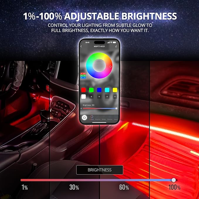 DreamColor Interior & Underglow RGB-IC LED Chasing Lights Bundle Kit with APP & Remote, Neon Accent Under Dash Lights for Car Accessories, Ambient Music Modes, 8PCS Flexible Light Strips
