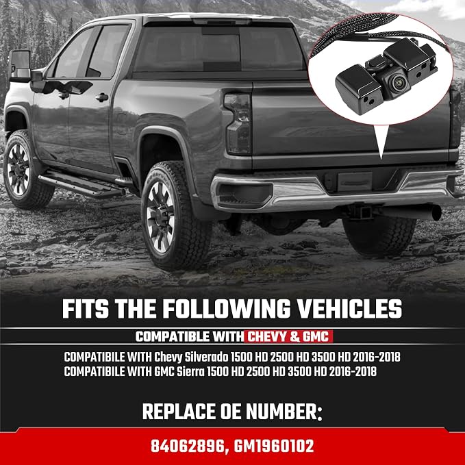 Backup Camera Rear View Camera Fit for Chevy Silverado GMC Sierra 1500 2500 3500 2016-2019 Parking Park Assist Camera Replaces #84062896
