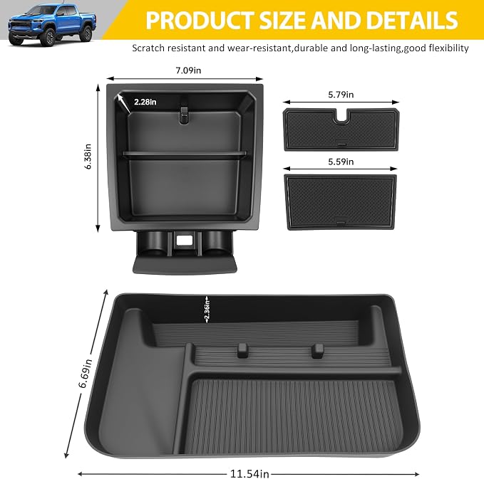 2PCS Center Console Organizer for 2023-2025 Chevy Chevrolet Colorado/GMC Canyon Armrest Tray and Dashboard Insert Storage Box for 2023 2024 2025 Colorado/Canyon Accessories