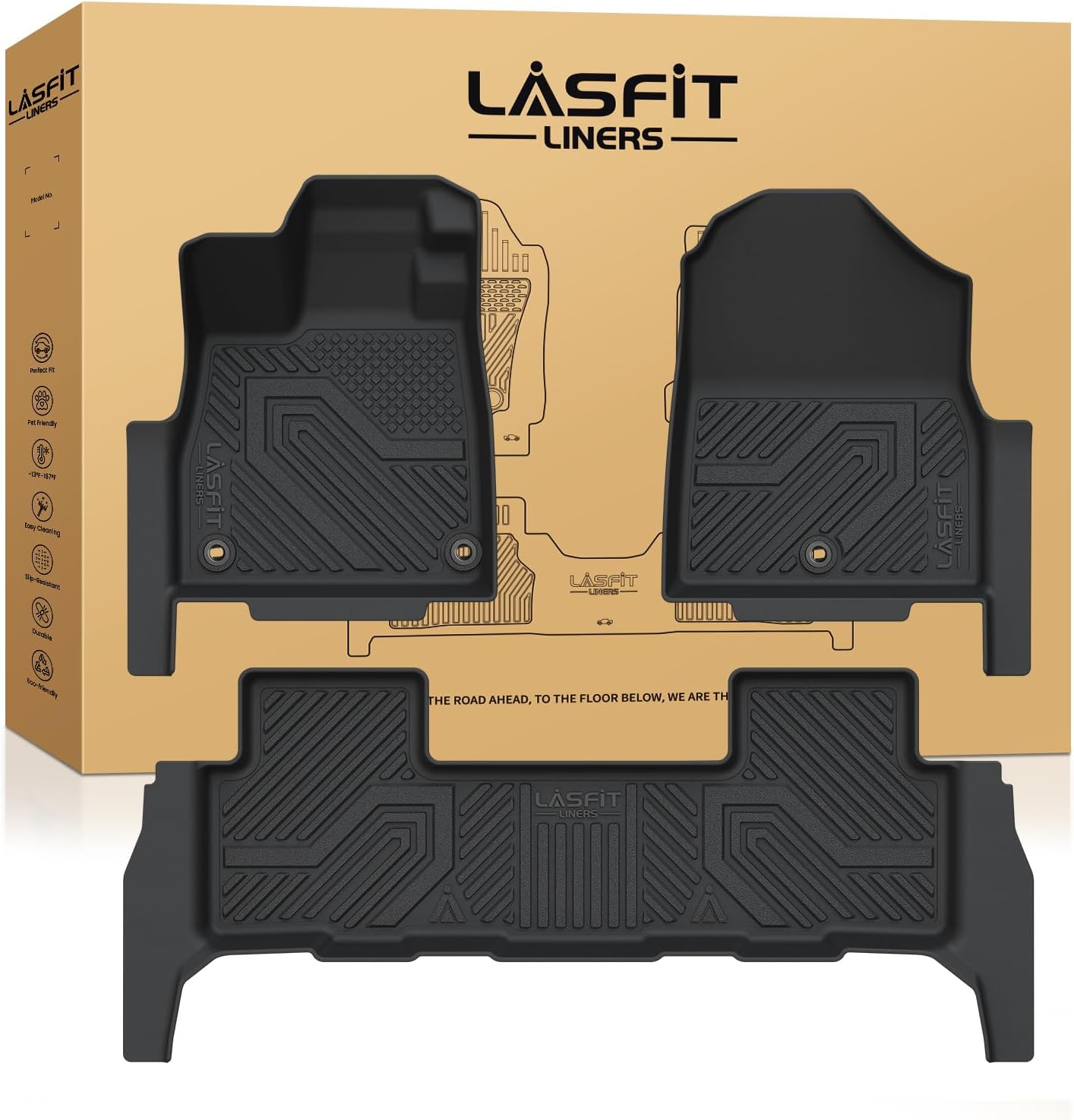 LASFIT Floor Mats for Honda Passport 2026, All Weather TPE Custom Fit Passport Floor Liner Accessories, 1st & 2nd Row, Black