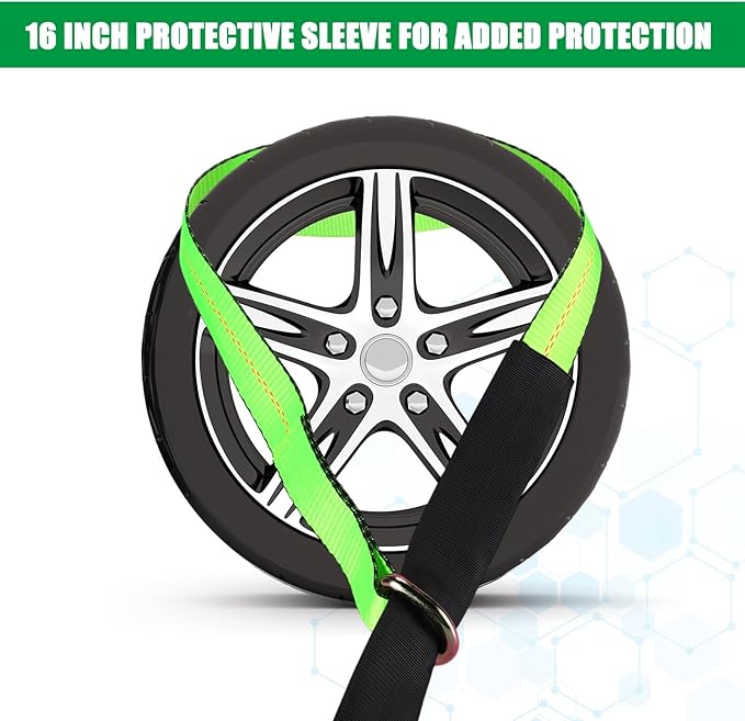 4 Pack Lasso Tow Truck Straps with D Ring 11, 000 Lbs Break Strength D Ring Auto Tie Down Wheel Lift Trailer Strap for Hauling Utv SUV Wrecker Rollback (2" X10ft)