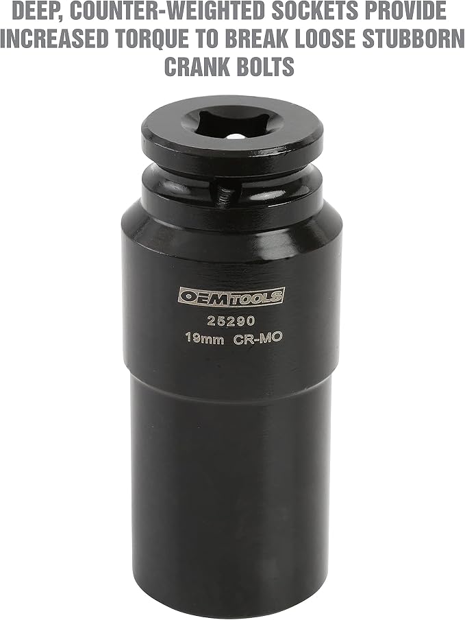 OEMTOOLS 25290 19mm Crank Bolt Socket, Heavy Duty Harmonic Balancer Socket For Stubborn Bolts, 19mm Impact Socket 1/2 Drive Crank Bolt Removal Tool