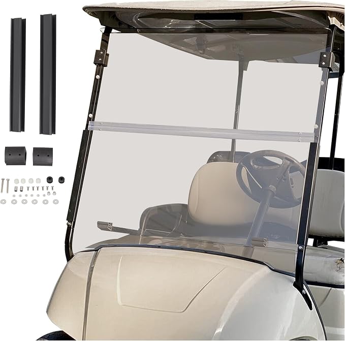 ECOTRIC Tinted Windshield Compatible with 2007-2016 Yamaha Drive G29 Gas or Electric Models Folding Down Impact Resistant 38.75"W x 35.75"H