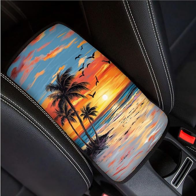 BIGCARJOB Hawaii Palm Car Seat Covers Set for Front and Rear 12 Pcs Car Interior Accessories Full Set with Console Cover,Steering Wheel Covers,Seat Belt Pads