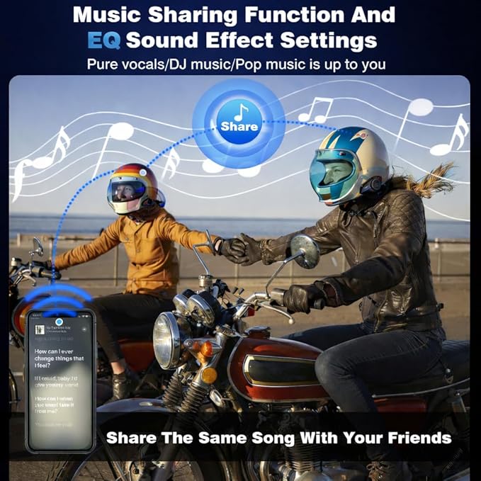 Motorcycle Helmet Headset 3 Riders Communication System S2 Intercom with Music Sharing/HiFi Sound/3 EQ Music Modes/DSP&CVC Noise Cancellation/IP67/FM Radio - S2-Black 2 Pack