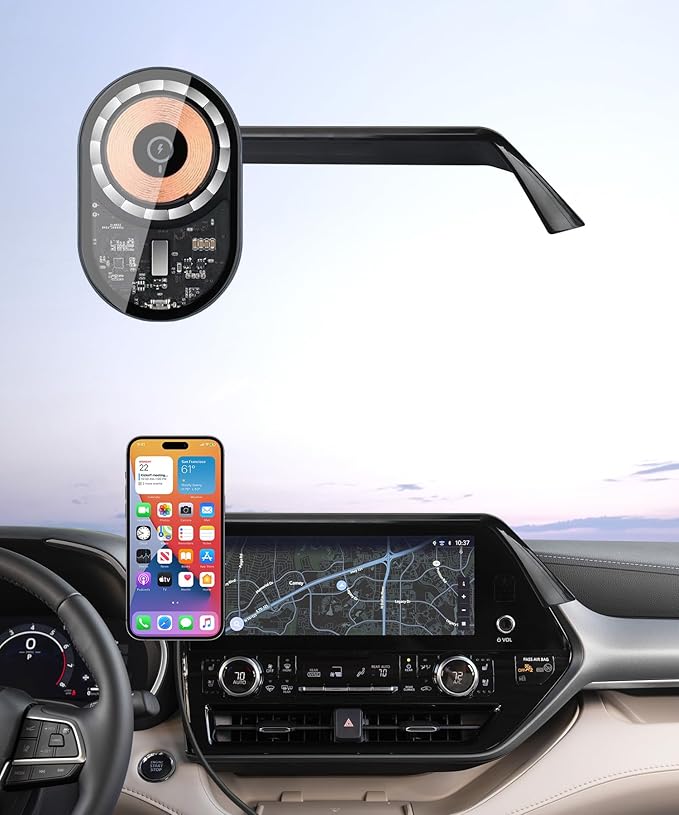 Wireless Charging car Phone Holder for Toyota Highlander/Hybrid 2020-2025 Accessories 12.3 inch Screen Fixed Clip,360° Rotation car Phone Mount Compatible with MagSafe