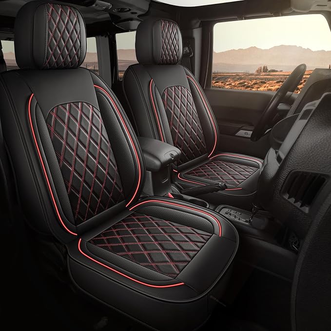 MIROZO Toyota Tacoma Seat Covers Full Set,Leather Car Seat Covers Waterproof Truck Seat Covers Fits for 2016-2023 Toyota Tacoma Crew Cab,Front & Rear Seat Cover Set (Black and Red, Full Set)