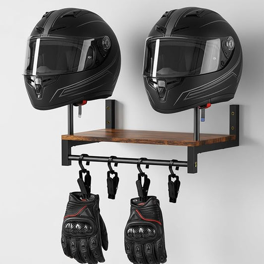 Helmet Rack Wall Mount, Motorcycle Helmets Holder with Wall Storage Hook, Wooden Motorcycle Helmet Display Stand, Retro Bike Helmets Storage Organizer, Motorcycle Accessories for Men