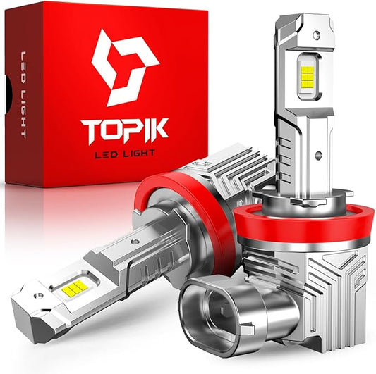 TOPIK H11 LED Bulbs, H8 H9 Fog Light 6500K White Low Beam Replacement Same Size As Halogen Bulbs Plug And Play, H8/H9/H11