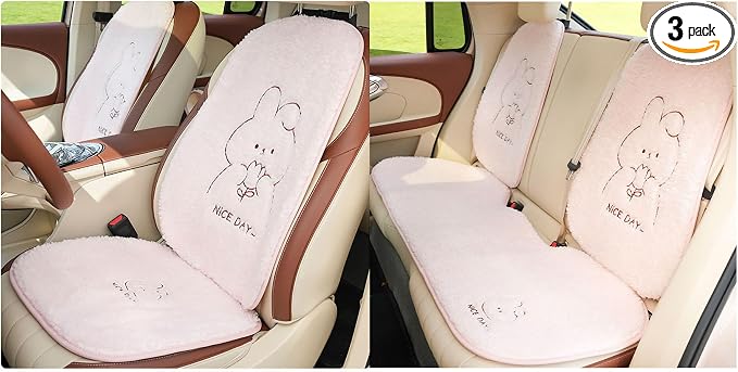 acdiac Universal Cute Bunny/Bear Car Seat Cover Cushion Fuzzy Cozy Cartoon Auto seat Pads (Bunny, 7pcs/seat)