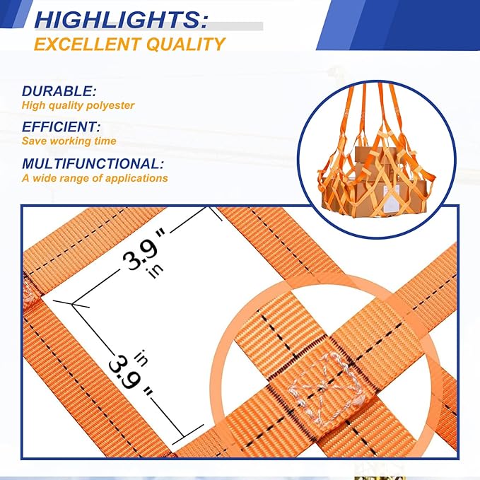 4.93' x 4.93'ft Cargo Lifting Nets, Safety Lifting Net Straps, Flat Nylon Sling Hoisting Net, Loading and Unloading Heavy Objects for Construction Rigging Moving Towing Hoisting Work Gear