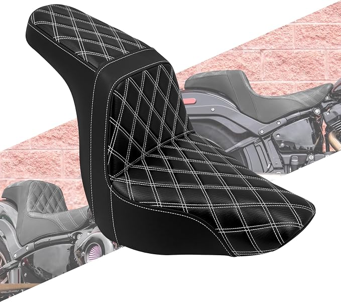 Motorcycles Two-Up Seat Front Rear Driver Passenger Cushion Seat Fit for Harley Low Rider FXLR FXLRS Sport Glide FLSB 2018-Up (White Stitching)