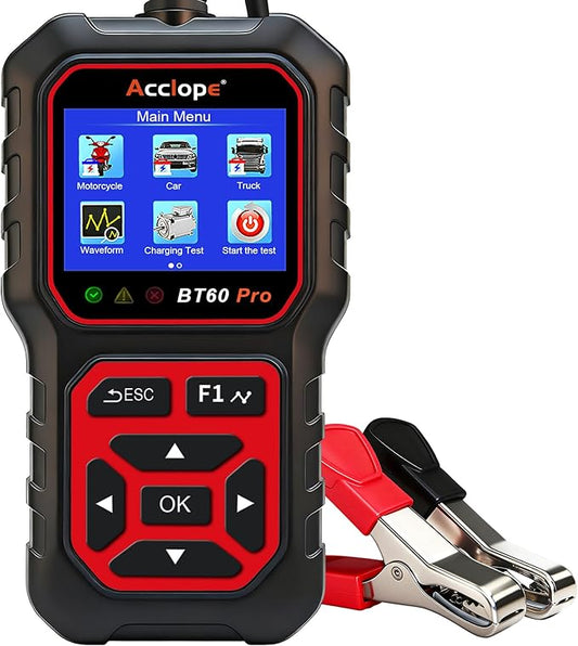 BT60 PRO Car Battery Tester 6V/12V/24V, 2–120Ah, 100–3000 CCA, AGM/Gel/Lithium, Digital Analyzer, QR Cloud Report (No App), Alternator & Starter/Charging System