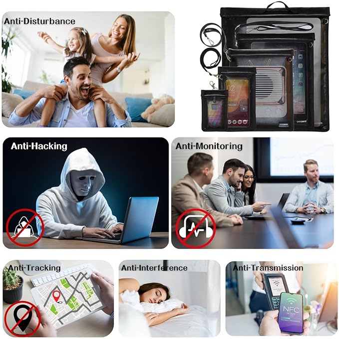 Faraday Bag 5 Pack - Faraday Bags for Phones & Car Key Signal Jammer, Large Faraday Cage for Laptops & Tablets, Faraday Case RFID Blocking Pouch, Faradaybag Key Fob Protector