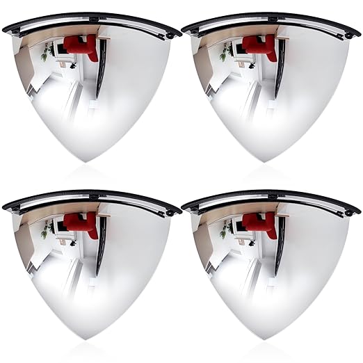 Suzile 4 Pieces 26 Inch Convex Mirror Corner Quarter Dome Mirror Blindspot for Wall Security Safety Acrylic High Viewing Angle