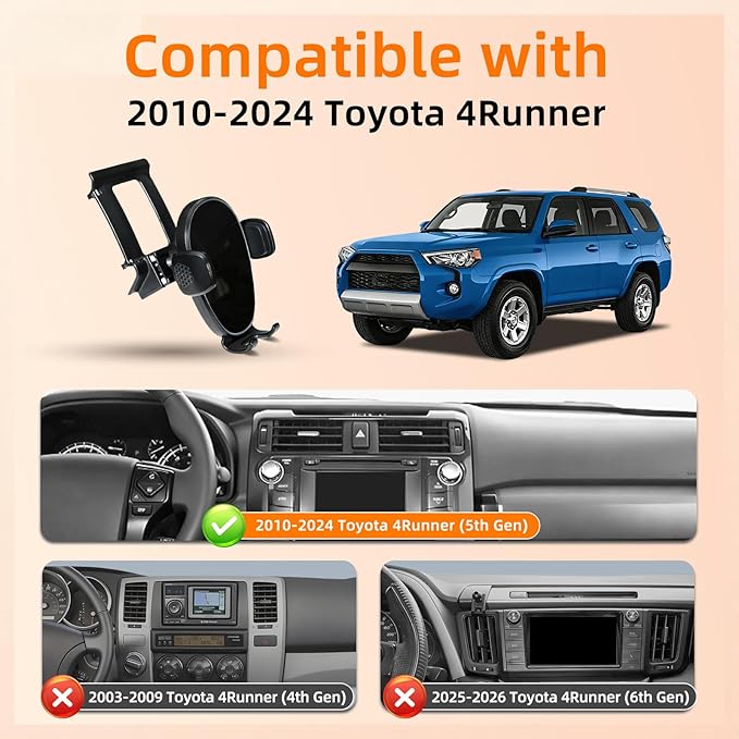 Phone Mount for Toyota 4Runner (2010–2024 5th Gen), 360° Adjustable Dashboard Phone Holder, Hands-Free Car Smartphone Mount for iPhone, Google & Android, Toyota 4Runner Interior Accessories, Car Gifts