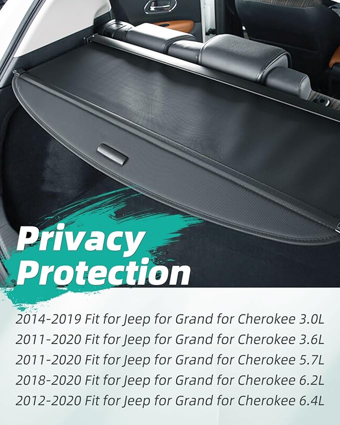 SCITOO Cargo Cover Shade 2011-2019 Fit for Jeep for Grand for Cherokee Accessories Retractable Rear Trunk Anti-Peeping Privacy Security Luggage Cover