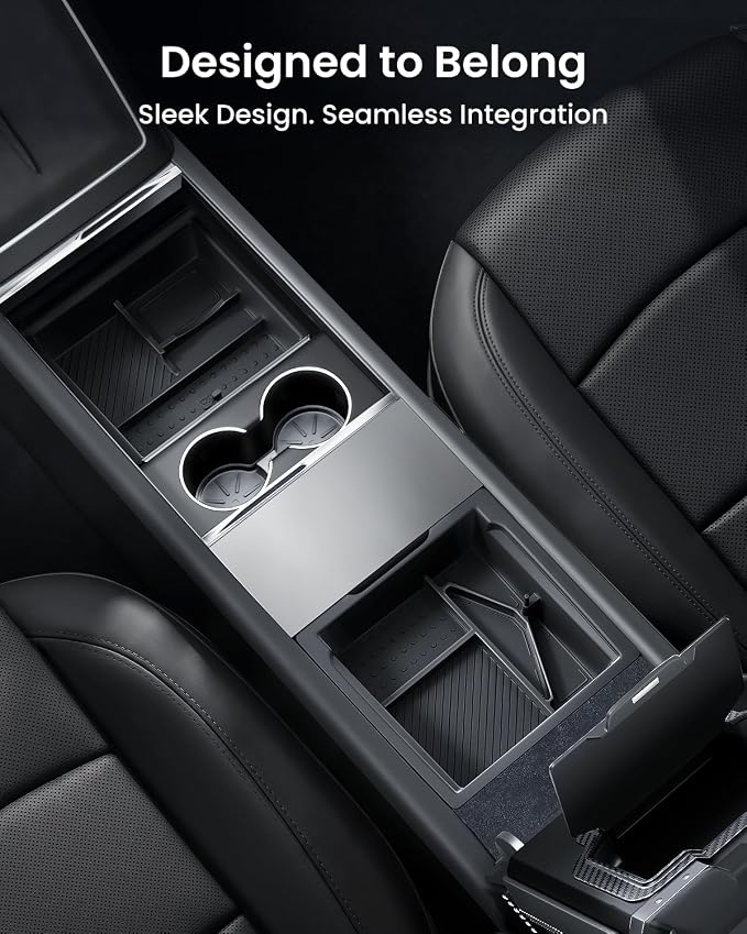 REEVAA 4-in-1 Center Console Organizer Set for Tesla Model Y Juniper & Model 3 Highland 2024/2025/2026, [Maximize Space, Zero Interference], Storage Trays with Odorless Pure Silicone Liners, Grey