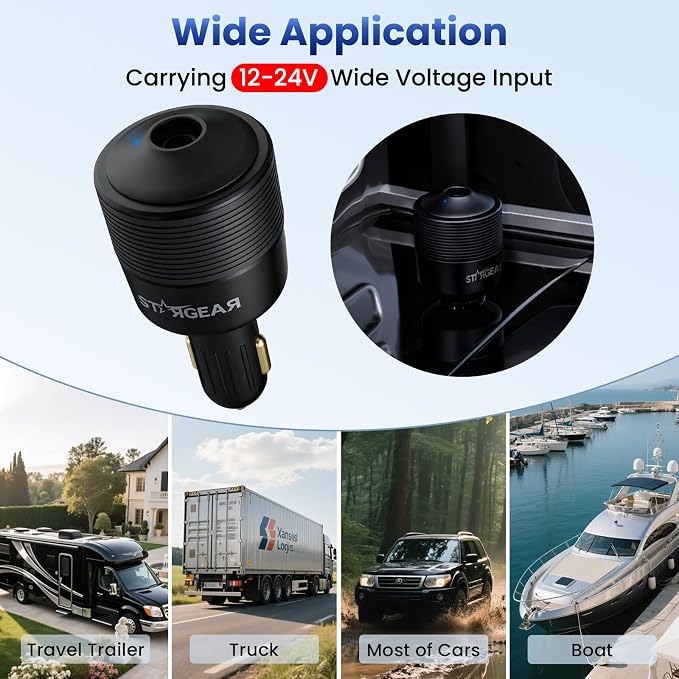 Starlink Mini Car Adapter 12V to 24V DC Step Up Converter with 60W Car Cigarette Lighter Adapter, Starlink Mini 12V Adapters Supports 16 AWG Official 30M, Ideal for RV, Boat, Trailer（Black）