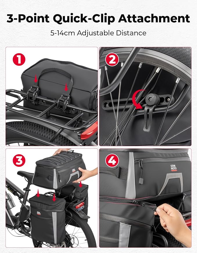 KEMIMOTO Bicycle Panniers Combo 4-in-1, Bike Saddle Cooler Bag with Waterproof Rain Cover, 47L Removable Insulated Cycling Rear Luggage for Warm or Cold Items for Traveling Camping Shopping Commuting