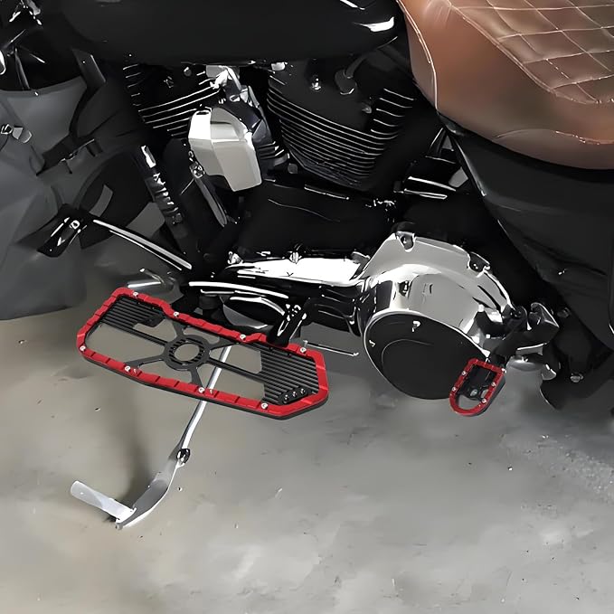 Motorcycle Floorboards Driver Passenger Footboards Wide Foot Pegs Board Pedal Compatible with Touring Electra Road Street Glide Softail Road King Red Edge