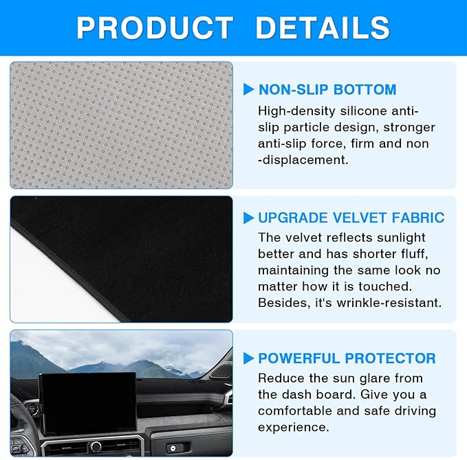 Autorder Dashboard Cover Mat for 2024 2025 2026 Toyota Tacoma / 2025 Toyota 4runner Accessories Dash Cover Upgrade Velvet Dash Mat UV Rays Protector