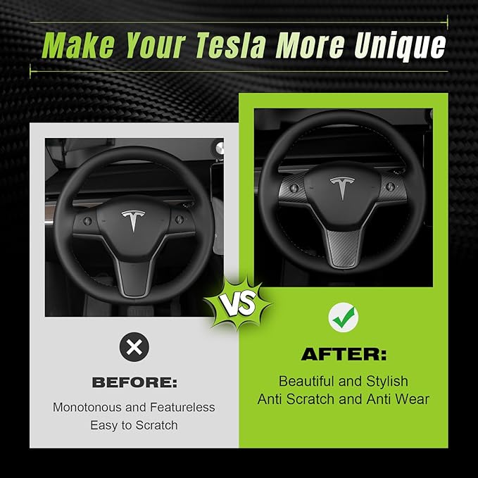 Steering Wheel Trim Cover 3PCS for 2017-2023 Tesla Model 3&Y,3K Toray Dry Carbon Fiber Interior Accessories Compatible with Tesla Model 3&Y(Matte Black)