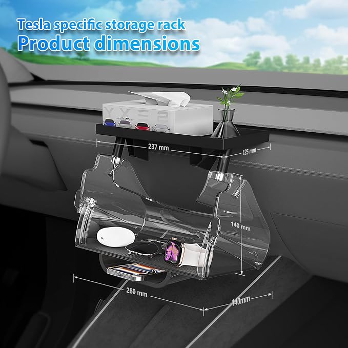 Under Screen Storage Organizer Compatible with Tesla Model Y Juniper 2025 /Model 3 Highland 2024 Center Console Organizer Tray Accessories