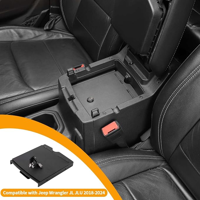 Hoolcar Center Console Armrest Locking Storage Safe Box Armrest Organizer Vault Safe Box with Key Compatible with Jeep Wrangler JL JLU 2018-2024, Interior Accessories