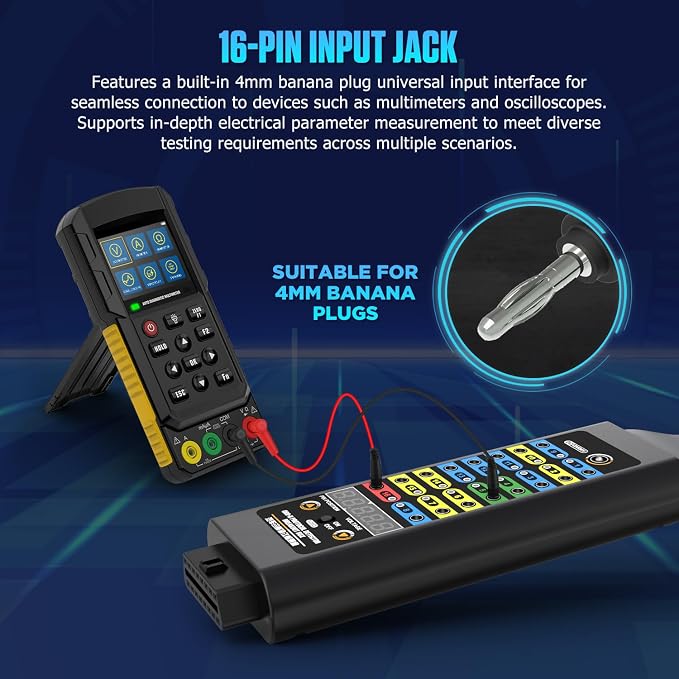 OBD2 Breakout Box, OBDII Protocol Detector with 16-Pin Full Connection,120Ω CAN Resistor, 4mm Banana Jack Multi-Function Jumper for Automotive Diagnostics, ECU Testing,Power Ground Monitoring